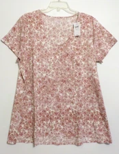 NWT PURE JILL(J JILL) SIDE SLIT V NECK PIMA ELLIPTICAL TEE-XL-OFF WHITE/PINK