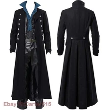 Steampunk Mens Gothic Medieval Cosplay Halloween Costume Gown Coat Long Jacket