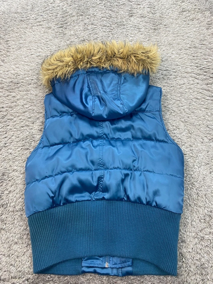Chaleco BKE Mujer Mediano Azul Real Satinado Imitación Piel Capucha Acolchado Puffer Chaqueta Foto 2 de 4