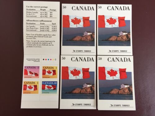 Canada Stamp Booklets - 1990 BOOKLET FLAG ISSUE Pane of 4(BK123) Collection of 5 - Picture 1 of 1