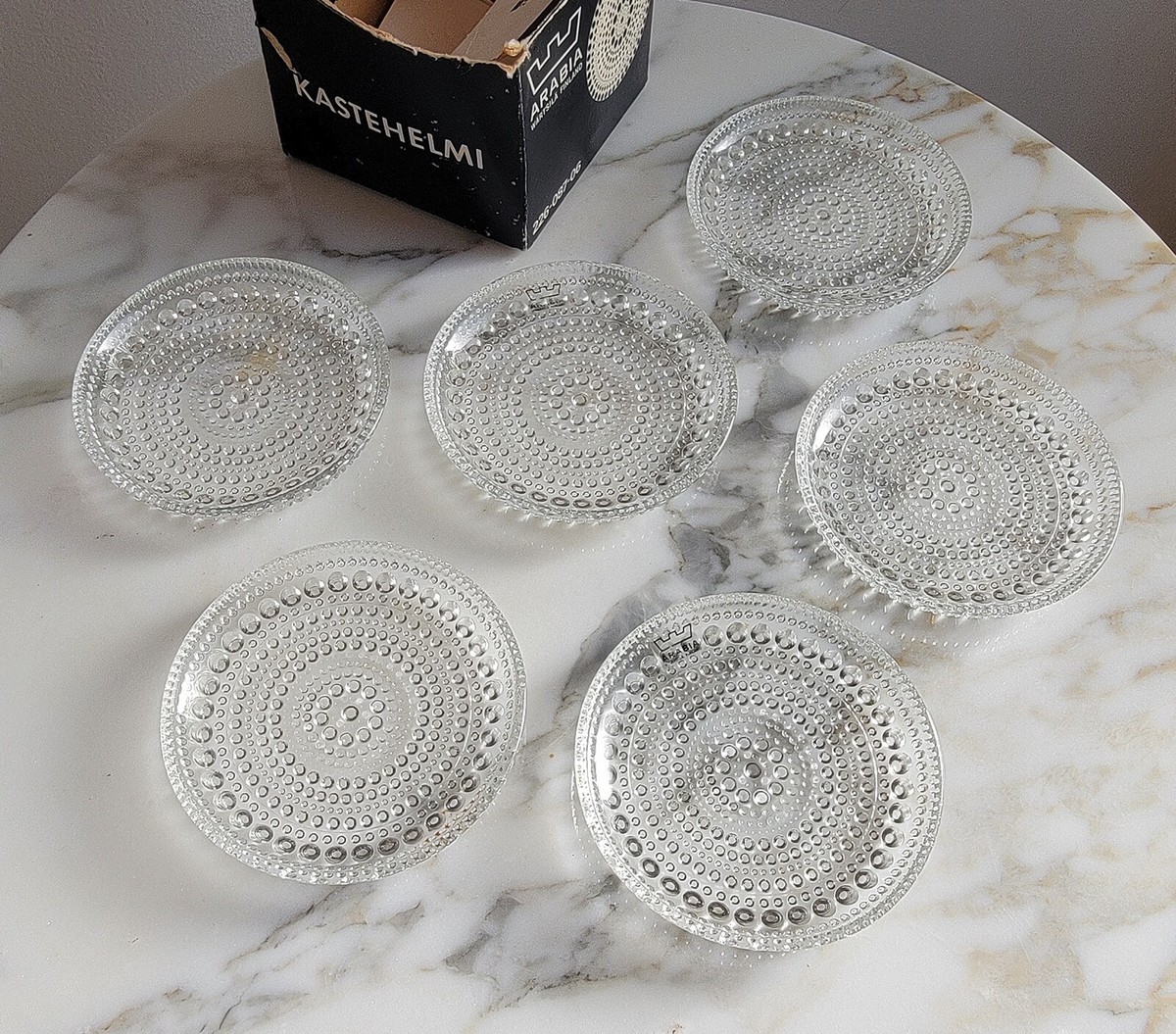 6x Vintage ARABIA Finland KASTEHELMI Glass Coasters-Oiva