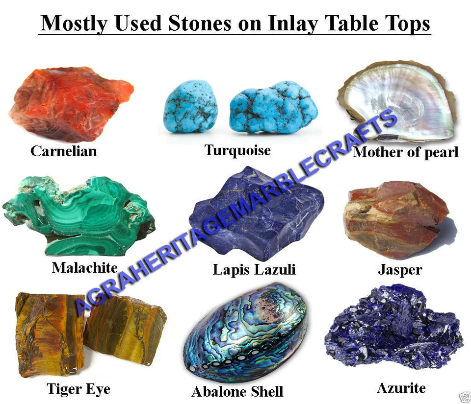 Marble Side Coffee Table Set Coral Inlay Gemstone Pietradure Outdoor Decor H1390 - Image 4 of 4