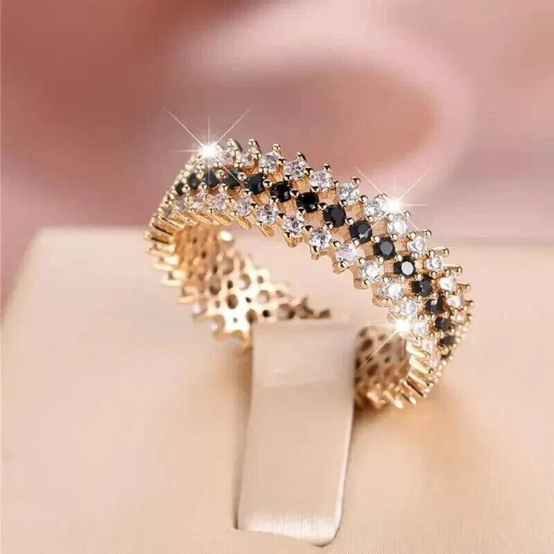 2.50 Ct Round Cut Simulated Black Diamond Eternity Ring 14k Yellow Gold Plated - Image 4 of 4