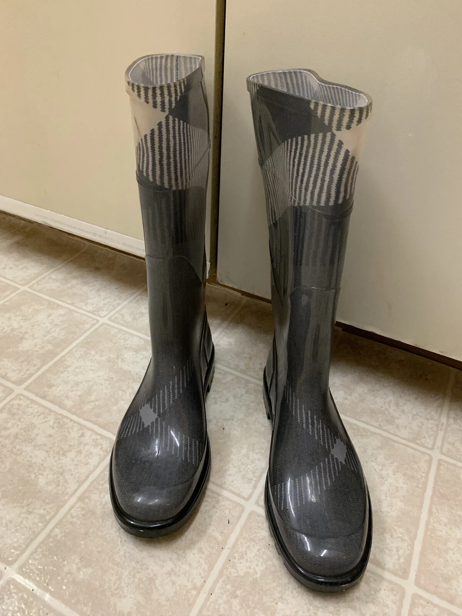 Uganda arrangere spænding BURBERRY Women CHARCOAL Gray Beat NOVA CHECK Tall RAINBOOTS Rain Boots Size  39 | eBay