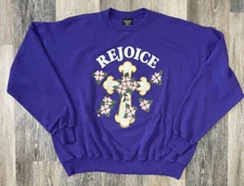 1996 Abbey Press Sweatshirt Rejoice 2XL Purple Cross Floral USA 90s Vintage 