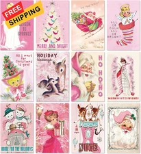 AnyDesign 36Pcs Christmas Greeting Cards 12 Designs 4 x 6 inches, Pink 