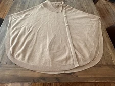 Talbots Size Large Cape Poncho Knit Beige Ribbed Hem Collar Sweater Shawl