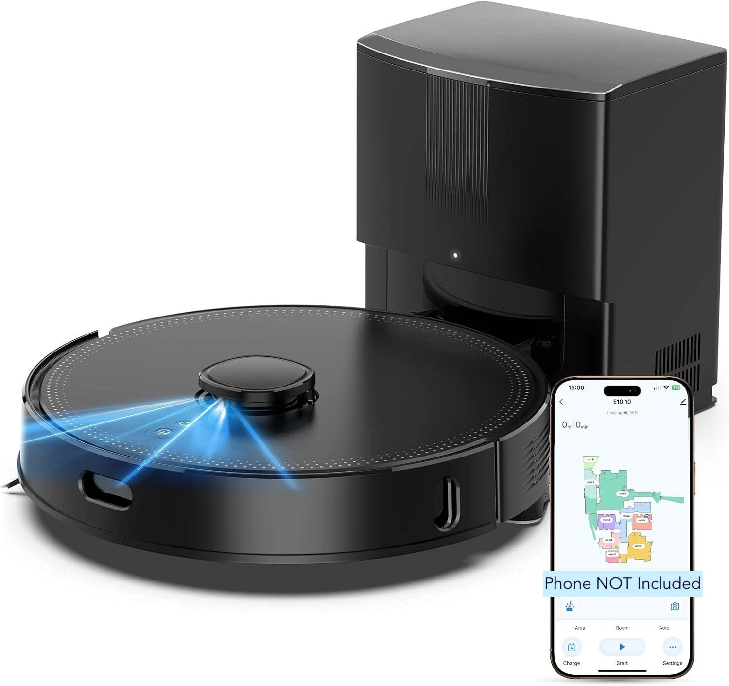 BOTLUXE E10+ Robot Vac/Mop LiDAR, Hard Floors, APP/Voice Control, Self Empty