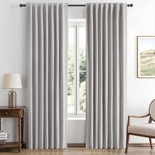 MIULEE 100 Blackout Linen Curtains 42"W x 63"L Pack of 2 , Greyish White