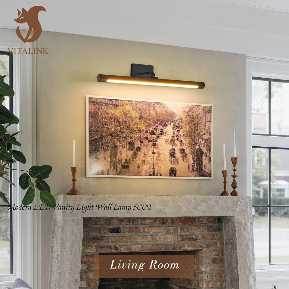 Luces de cuadro de madera de 27,5" para marco de cuadro dorado cableado de pared Li Foto 4 de 4