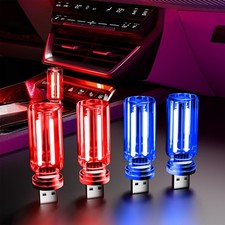 4 PCS USB Night Light Bulb, Portable Plug-in Retro Car Interior 2Red 2Blue