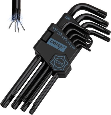 DISEN 9 Stück TORX Innensechskant Satz T10-T50 Langarm Sternschlüssel Satz W