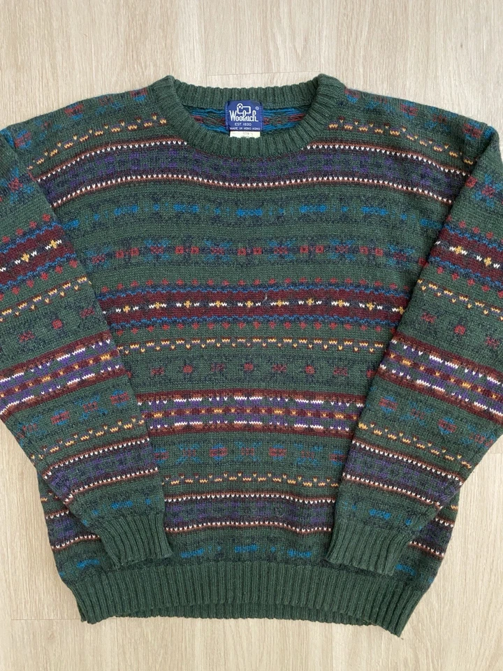 VTG Woolrich Sweater Men’s XL Wool Forest Green Fair Isle Crewneck Pullover 90s - Image 3 of 4