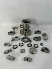 MKS ISO-MF Vacuum Flange 4-Way W/Clamps, Centering Rings,Elbow Fitting + EXTRAS