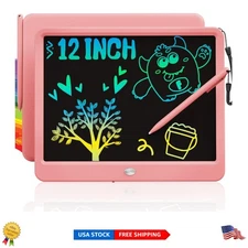 Portable 12-Inch Erasable Writing Tablet for Kids - Safe Doodle Pad in Pink