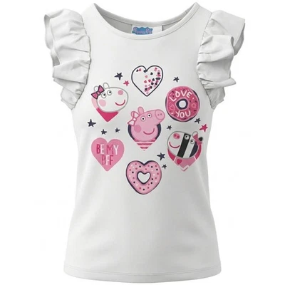 Peppa Pig T-Shirt Mädchen Weiß Rüschen Kurzarm Gr. 104 116 Baumwolle - Bild 1 von 2