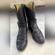 Justin Classic Black Leather Cowboy Man's Boots Size 10 D
