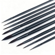 9pcs Round Paint Brushes, Synthetic Sable Hair, Acrylic Watercolor Ink, Black