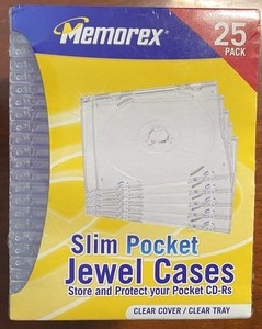 Memorex 25 Pack Slim Pocket Jewel Cases -Clear Cover Clear Tray For Pocket CD-Rs