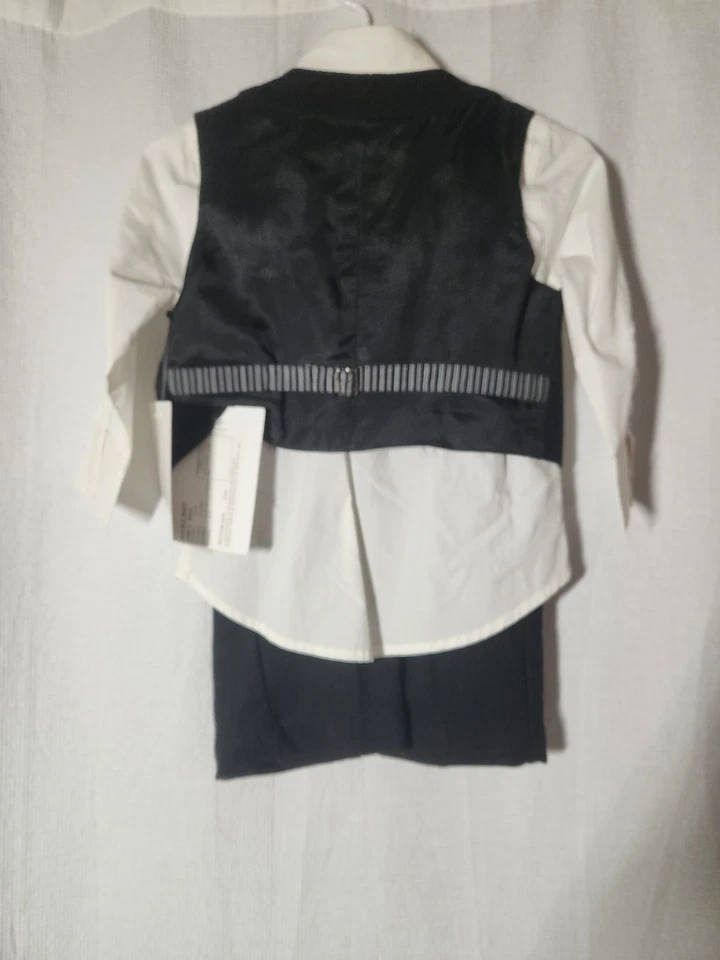 NUEVO CON ETIQUETAS Biscotti 12 Meses Niños 4 Piezas Negro Lana Pantalones Chaleco Traje Rojo Corbata Formal Foto 2 de 4