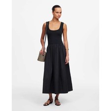 Madewell Mixed Poplin Scoopneck Maxi Dress Black Medium NWT