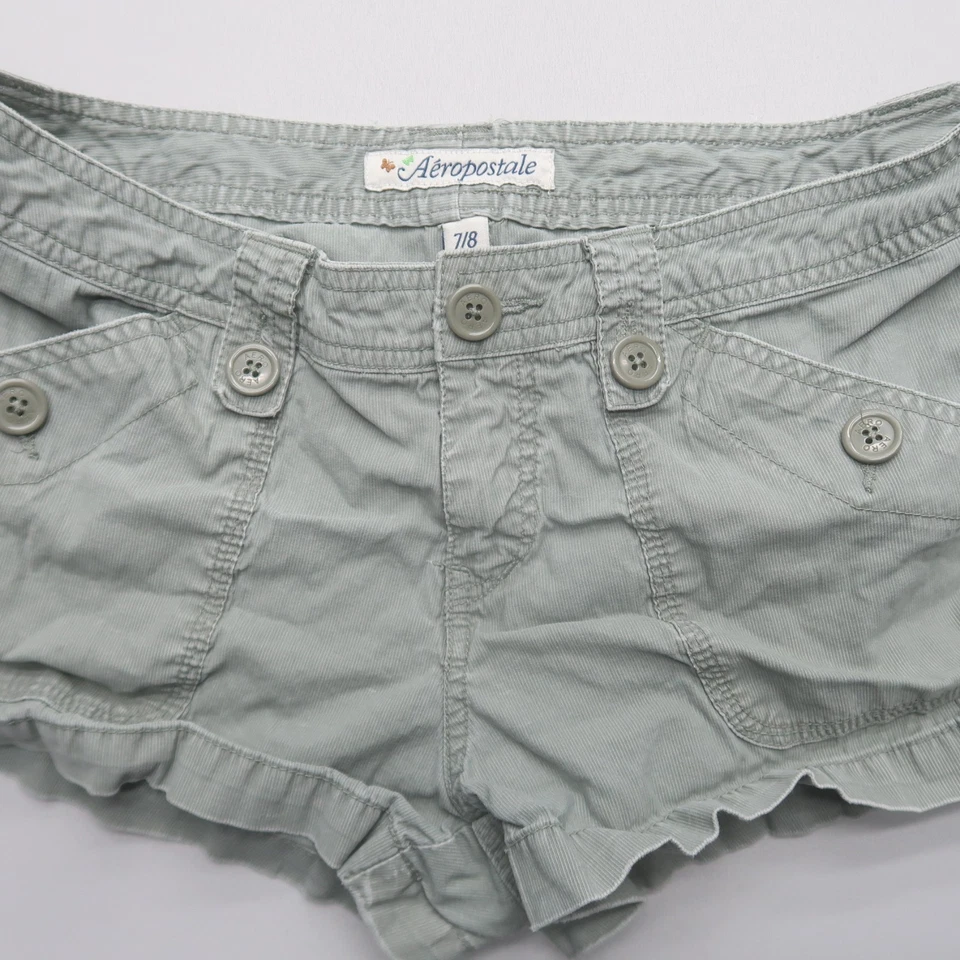 Micro Mini Pantalones Cortos Aeropostale Mujer 7/8 Verde Utilitario Ejército Tiro Bajo De Colección Foto 2 de 4