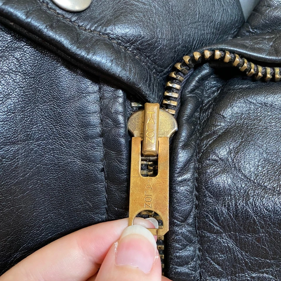 1970s Vintage SEARS ROEBUCK Leather Shop Retro Black Motorcycle Jacket Biker Foto 4 de 4