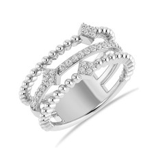 Three Row Diamond Band 925 Sterling Silver with 1/4 CTW Natural Diamond Size-7