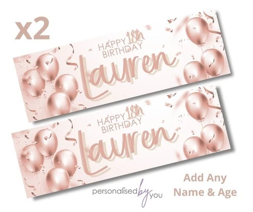 2x Personalised Birthday Banners Rosegold Large Poster Banner 16th 18th 21st