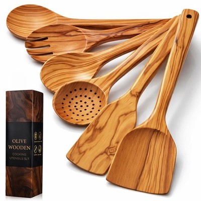 6 Pack Olive Wood Cooking Utensils Olive Wood Kitchen Utensils Mixing Spatula...