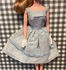 Vintage BARBIE DATE NIGHT DRESS Blue White Stripes & Organdy & Gloves Tagged NM