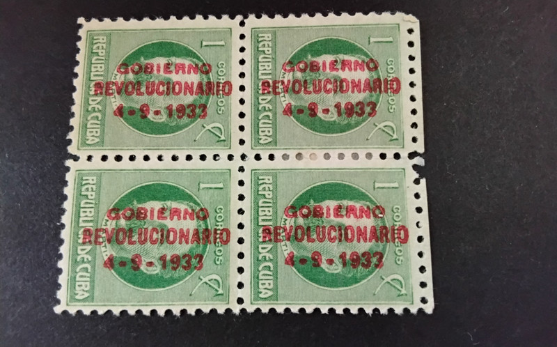 U.S. Possession Stamp Block w/ Revaluation of 1933 Red Overprint Mint HOG