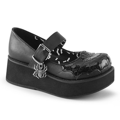 Pleaser Demonia Mary Jane Platform Pumps With Spider Charm Black Vegan Leather