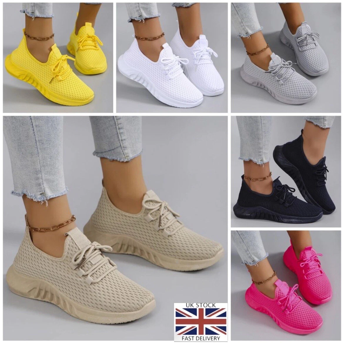 Women's Ladies Sneakers Lace Up Trainers Running Sports Gym Jogging Shoes Sizes