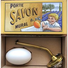 Porte-savon ecolier mural rétro avec savon végétal fleur de coton support laiton