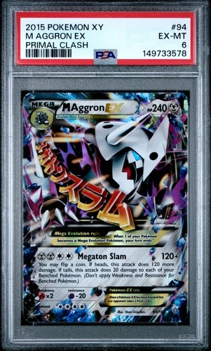 2015 POKEMON XY PRIMAL CLASH #94 M AGGRON EX PSA 6