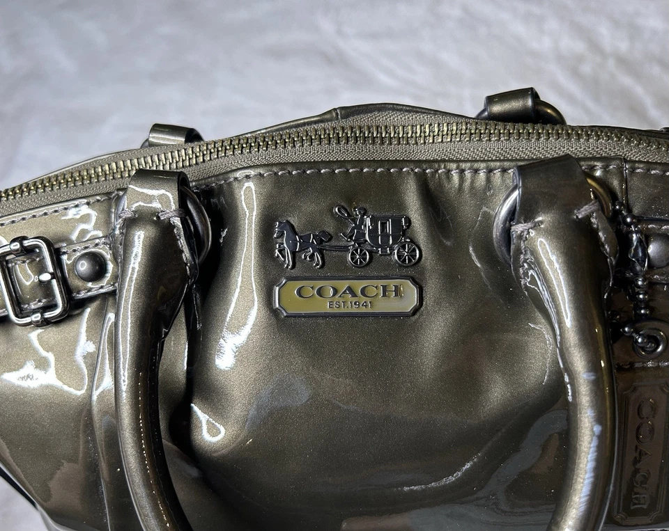 Coach Madison Metallic Olive Green Patent Leather Small Sophia Bag - Image 3 of 4