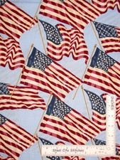 United States Flags Toss Lt Blue Cotton Fabric Andover Patriotic - By The Yard