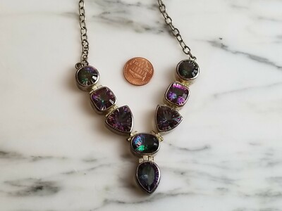 925 Sterling Silber Mystischer Regenbogen Topas Halskette Edelsteine