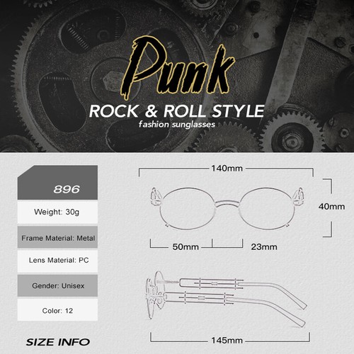 Retro Gothic Steampunk Circle Sunglasses for Women Men Round Metal Frame Glasses - Picture 11 of 24
