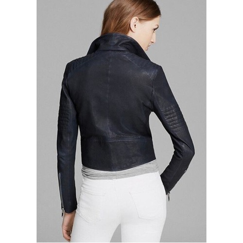 NWOT J Brand Ready-To-Wear 'Aiah' Leather Crop Jacket Navy Blue $1195 Size Small - Picture 2 of 10