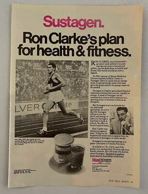 Sustagen Ron Clarke Health Fitness Track Athlete ~ Vintage 1971 PRINT AD 70s