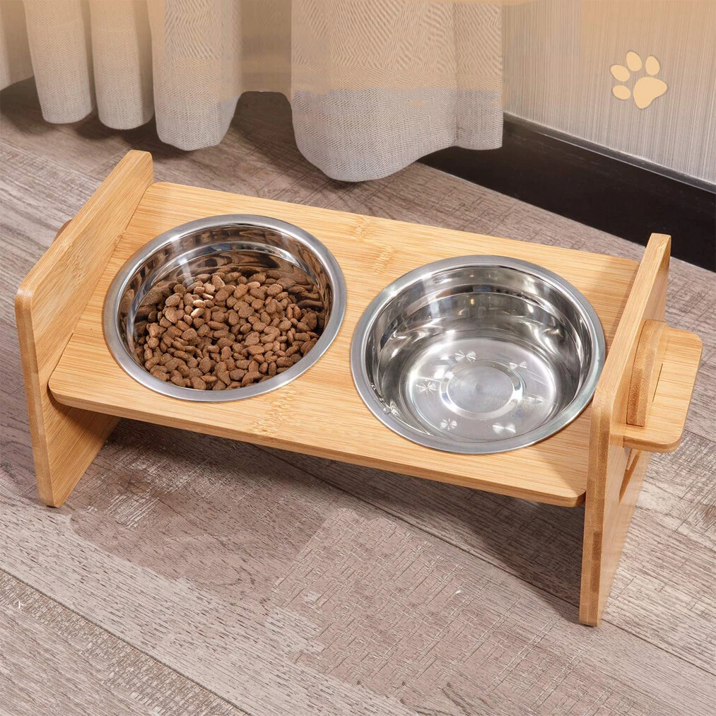 Small Medium Cat Dog Raised Pet Bowl Stand Elevated Feeder w Dual