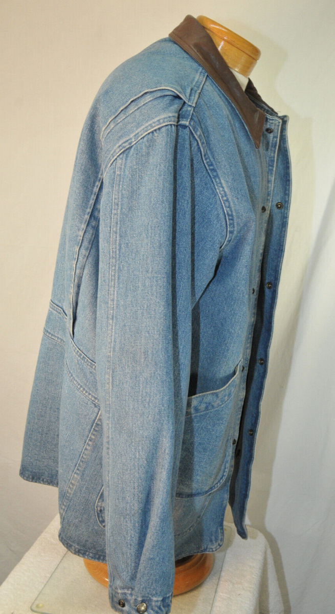 Vintage 80s Woolrich Denim Chore Coat Lined Jacket Size Large
