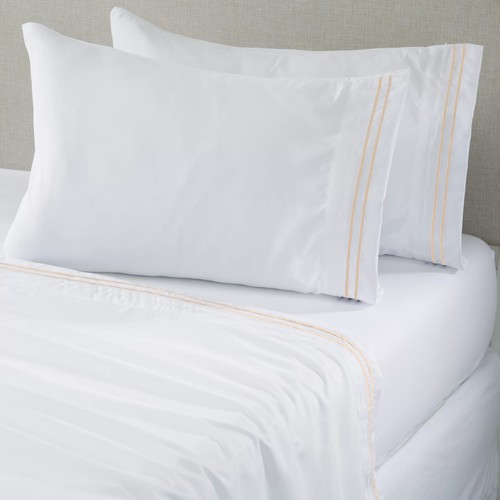 Scala 4 PC 100% Egyptian Cotton 21 in Pocket With 2 Stripe Embroidery Sheet Set - Picture 20 of 34