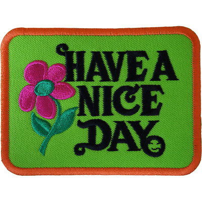 HAVE A NICE DAY Patch Bügeleisen Nähen 60er Jahre Hippie Blume bestickt Abzeichen Stickerei