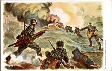 Mint Germany Military Art Postcard Wehrmacht WWII Assault Troop Flamethrower