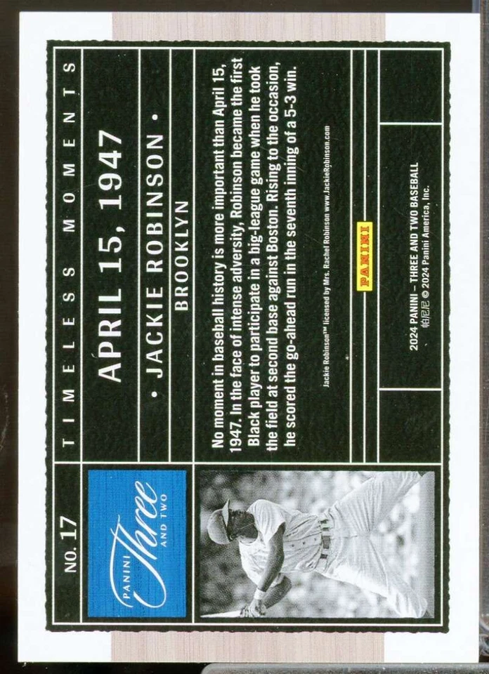 Jackie Robinson /32 2024 Panini Three and Two Timeless Moments Full Count #17 - Image 2 of 2
