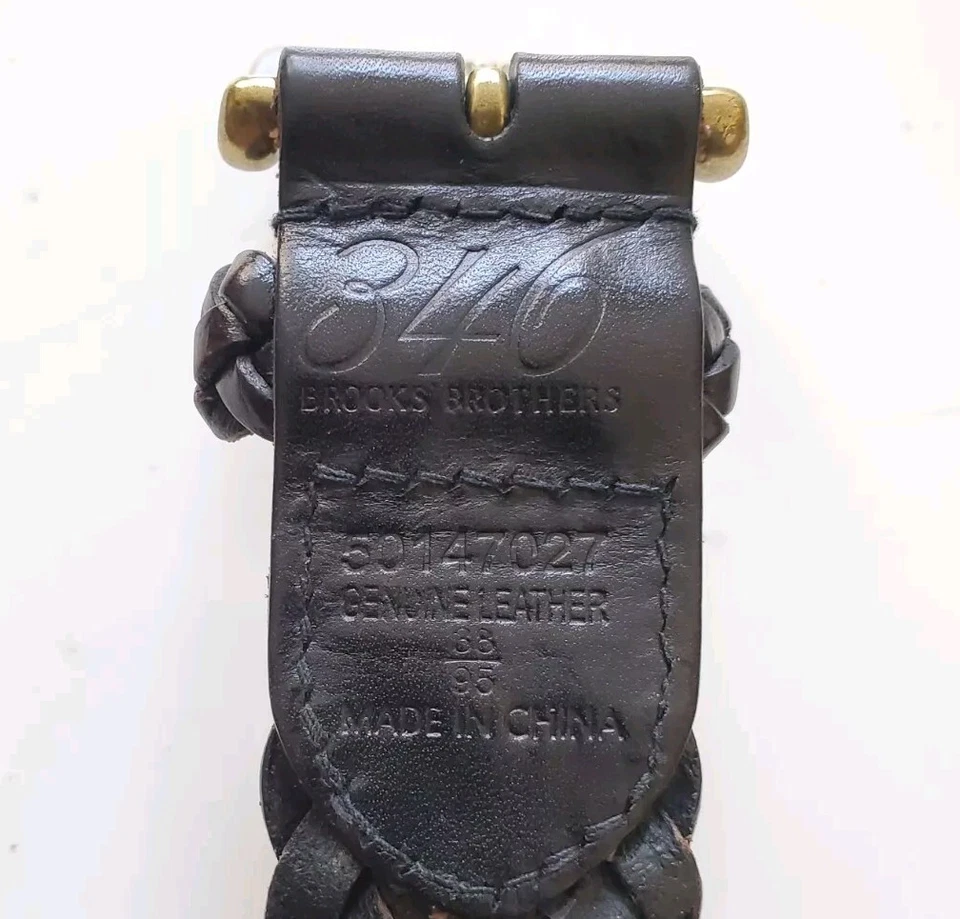 Cinturón de cuero trenzado oscuro Brooks Brothers 346 para hombre talla 38-95. 50147027. China Foto 3 de 4