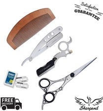 Men's 4 Piece Pro Grooming Kit Inc Straight Cutt throat Razor, Scissors, Comb